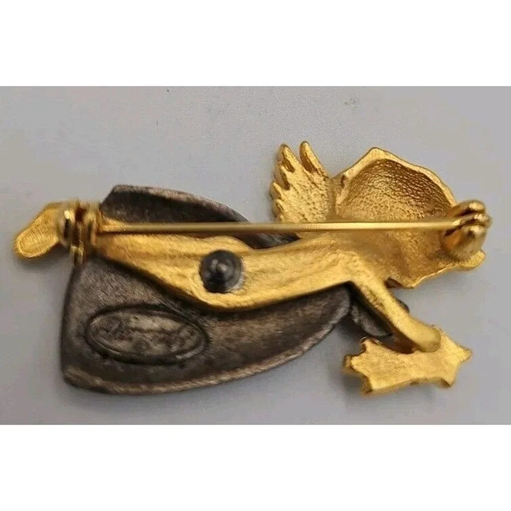 Vintage Danecraft Angel Pin  Wishing On A Star Rhinestone‎ Gold Silver Tone